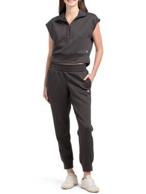 APANA 2pc Scuba Short Sleeve Quarter Zip Top And Joggers Set